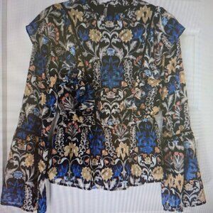 INC International Concepts Womans blue floral long sleeve blouse Size PM
